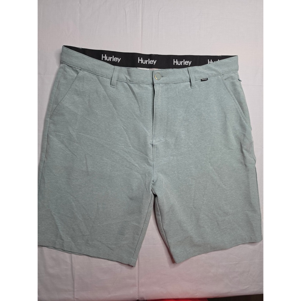Hurley Hybrid Walk Shorts Men's 38 Sage Green Spacedye Stretch Flat Front Casual